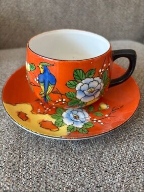 Antique Chikaramachi Japan hand painted Porcelain Cup and Saucer